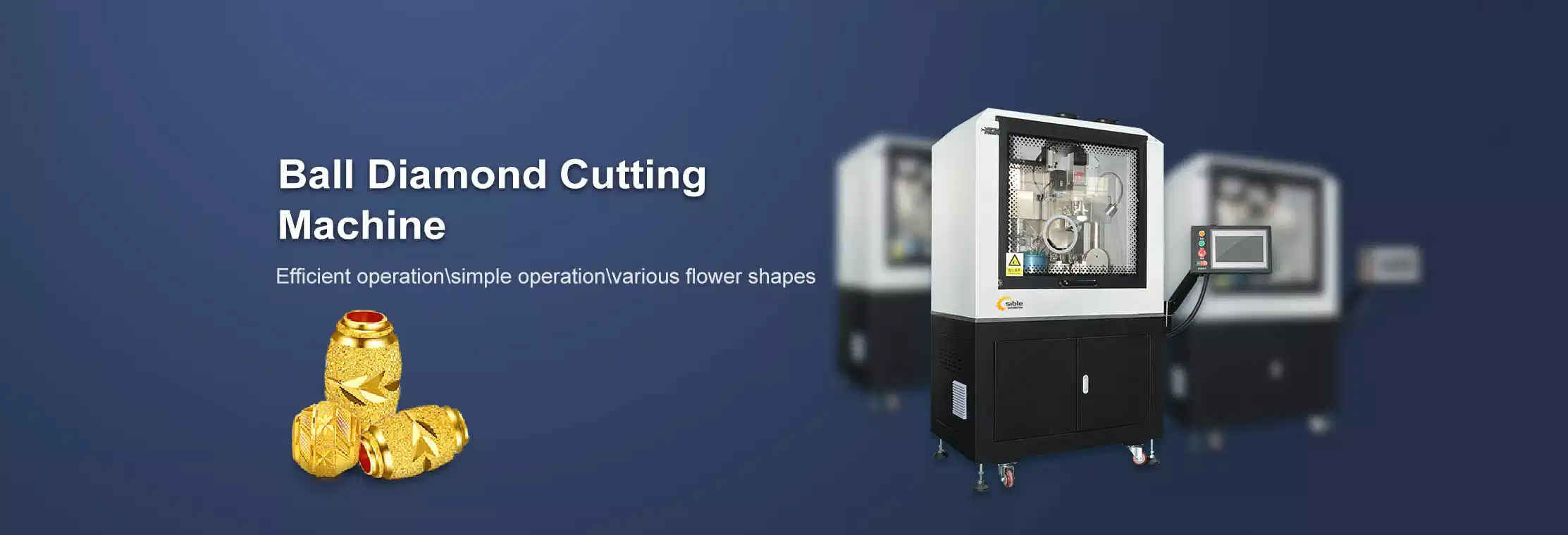 Sible Ball Diamond Cutting Machine - Industrial CNC jewelry cutting machine for creating decorative diamond patterns on spherical pieces, featuring touchscreen controls and capability for various flower shapes.